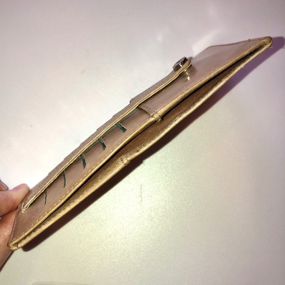 ABAS Italian Calf Skin Slim Leather Long Currency + Card Wallet in Beige + Green - Picture 14 of 15